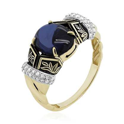 Кольцо с кианитом, бриллиантами из комбинированного золота 585 пробы, фото № 1