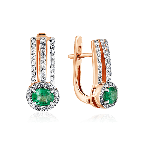 Серьги с изумрудом, бриллиантами из красного золота 585 пробы, фото № 1