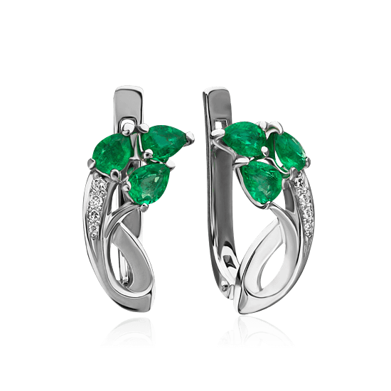 Серьги с изумрудом, бриллиантами из белого золота 585 пробы (арт. 36086)