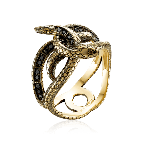 Кольцо Змеи с бриллиантами из комбинированного золота 585, фото № 1