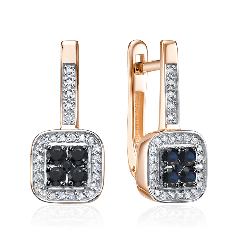 Серьги с сапфиром, бриллиантами из красного золота 585 пробы (арт. 125761)