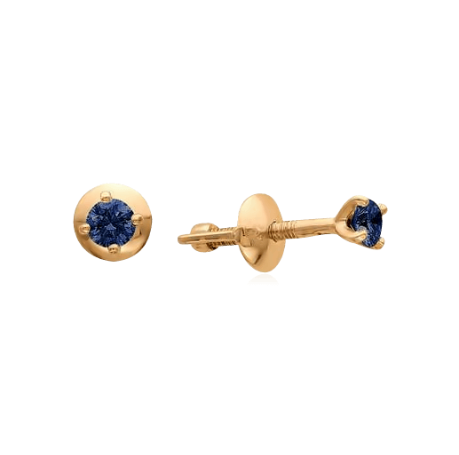 Серьги пусеты с сапфиром из красного золота 585 пробы (арт. 31565)