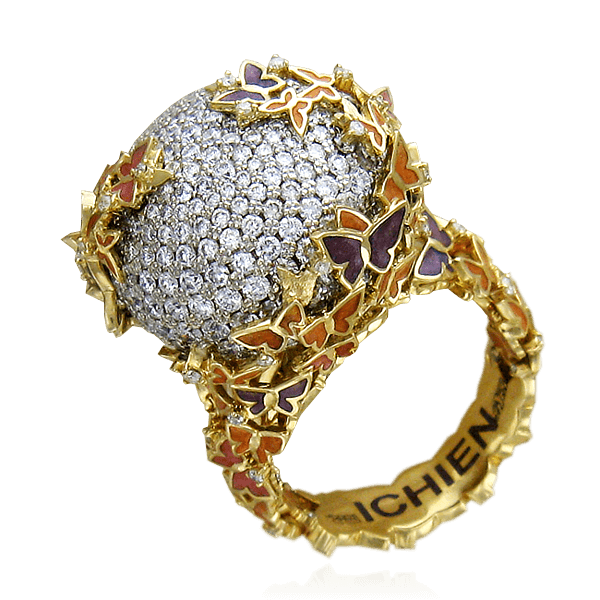 Кольцо с бриллиантами, эмалью из желтого золота 750 (арт. 15049)