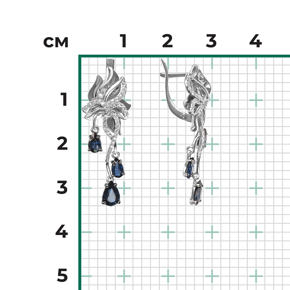 Серьги с сапфиром, бриллиантами из белого золота 585 пробы, фото № 3