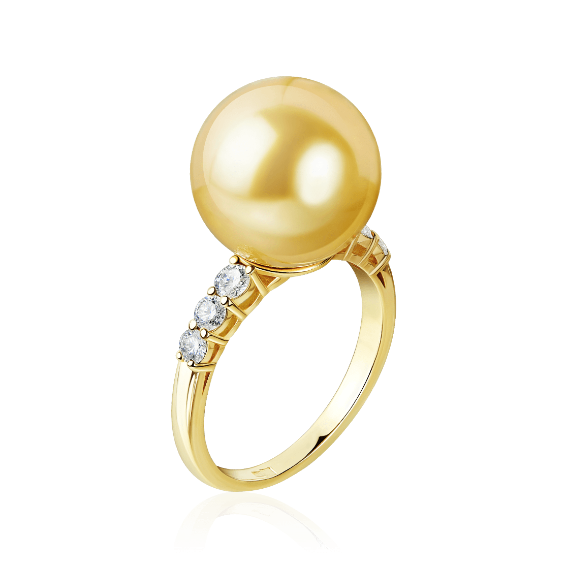 Кольцо с жемчугом, бриллиантами из желтого золота 585 пробы (арт. 90417)