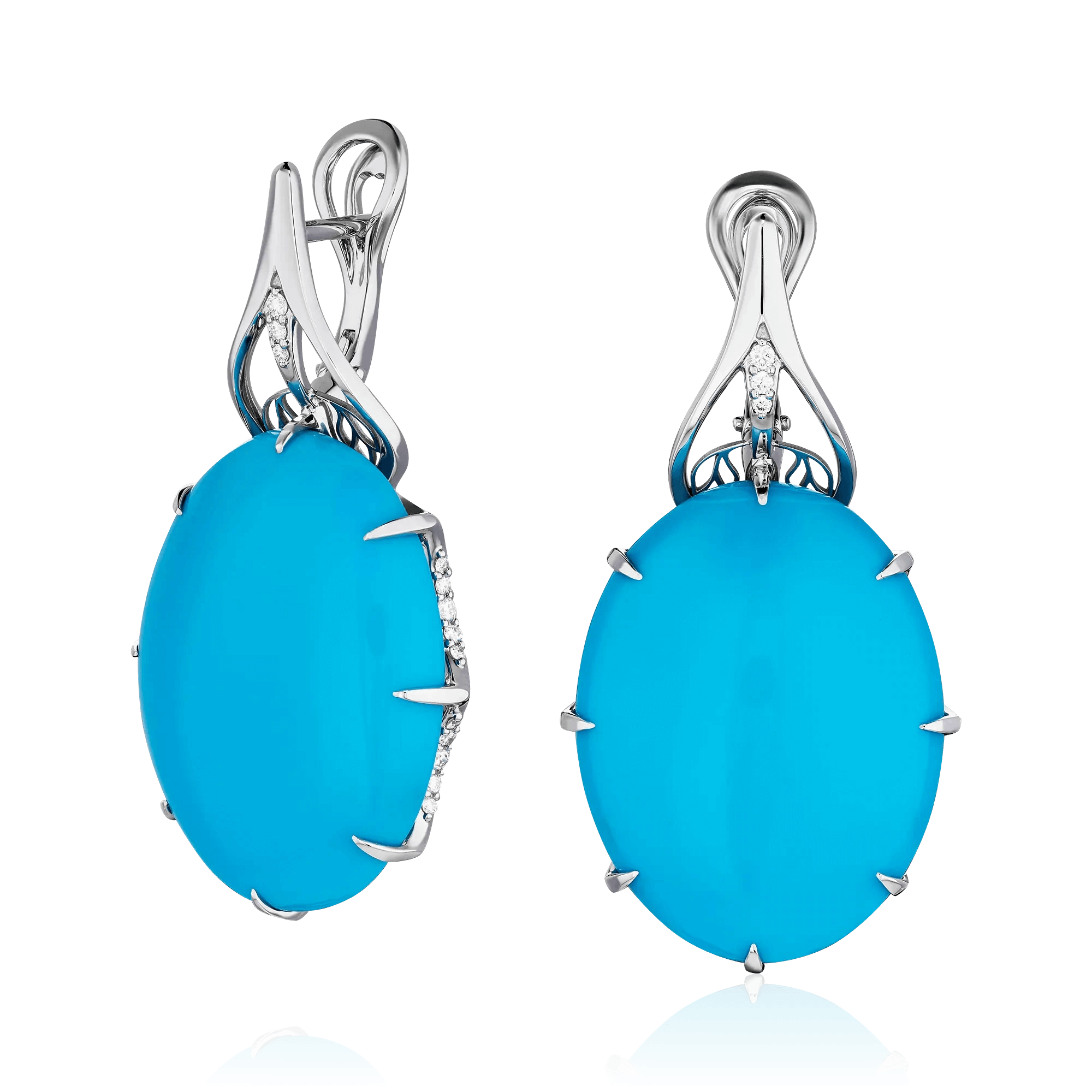 Серьги с бирюзой, бриллиантами из белого золота 585 пробы (арт. 127505)