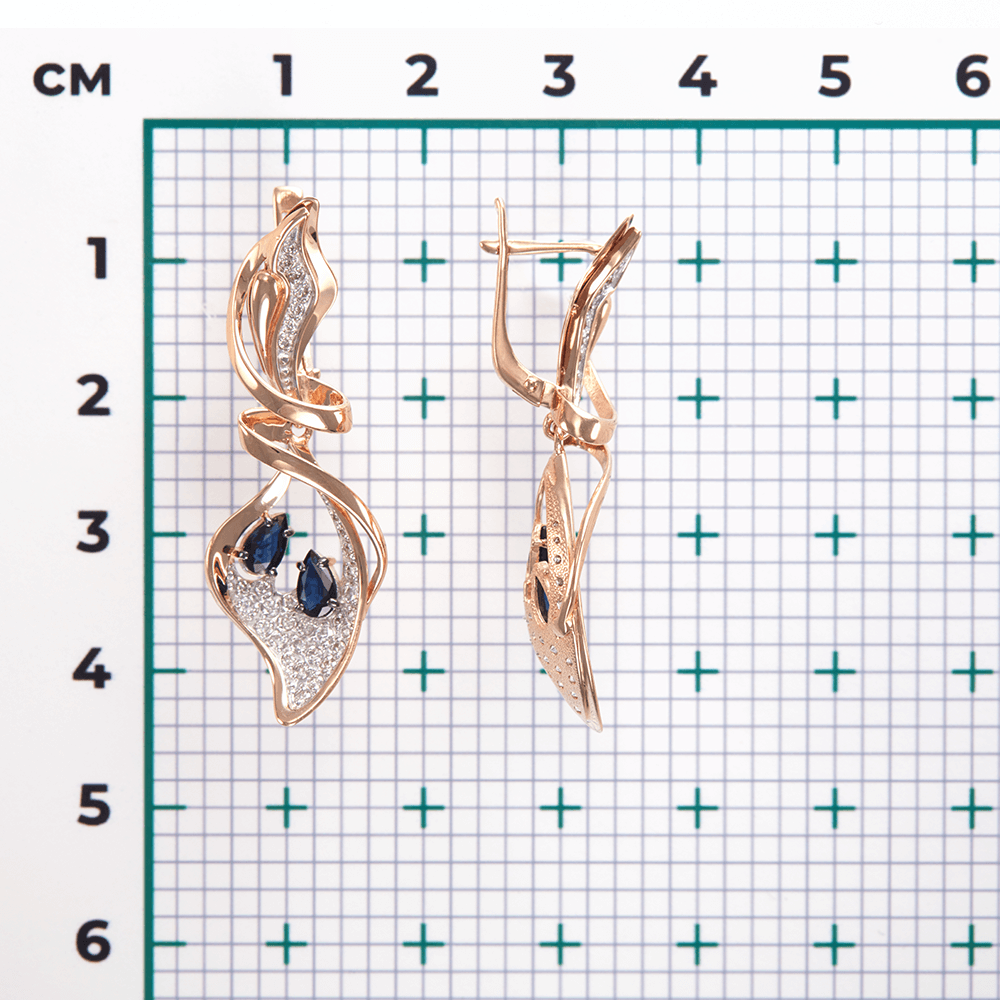 Серьги с сапфиром, бриллиантами из красного золота 585 пробы, фото № 3