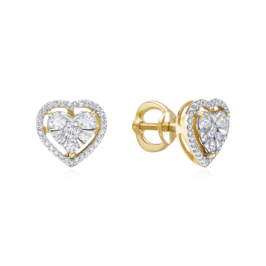 Серьги в форме сердец с бриллиантами из желтого золота 585 пробы, фото № 1