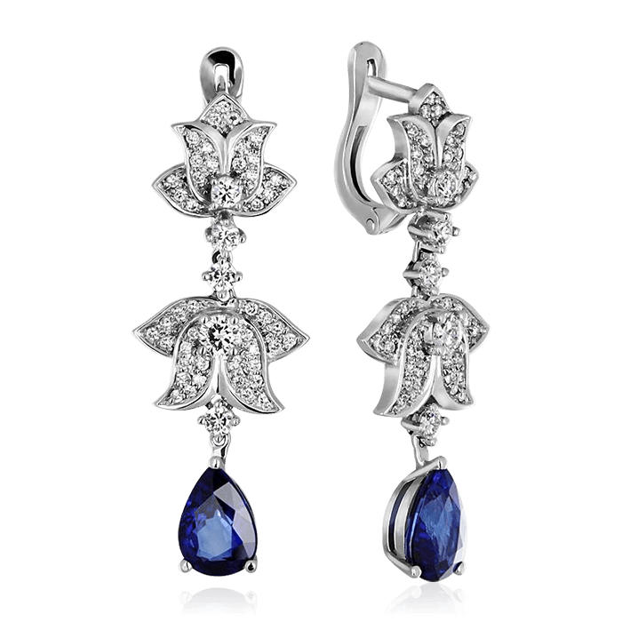 Серьги с сапфиром, бриллиантами из белого золота 750 пробы (арт. 65074)