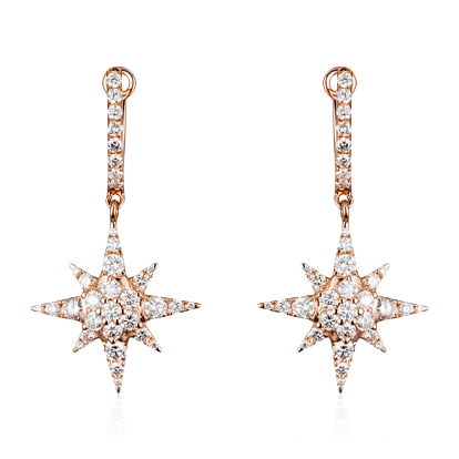 Серьги Звезды с бриллиантами из красного золота 750 пробы (арт. 91873)