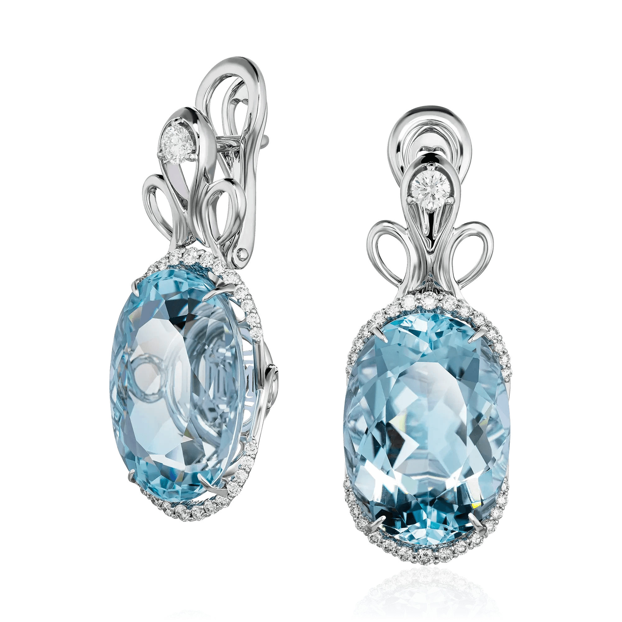 Серьги с аквамарином, бриллиантами из белого золота 750 пробы (арт. 127508)