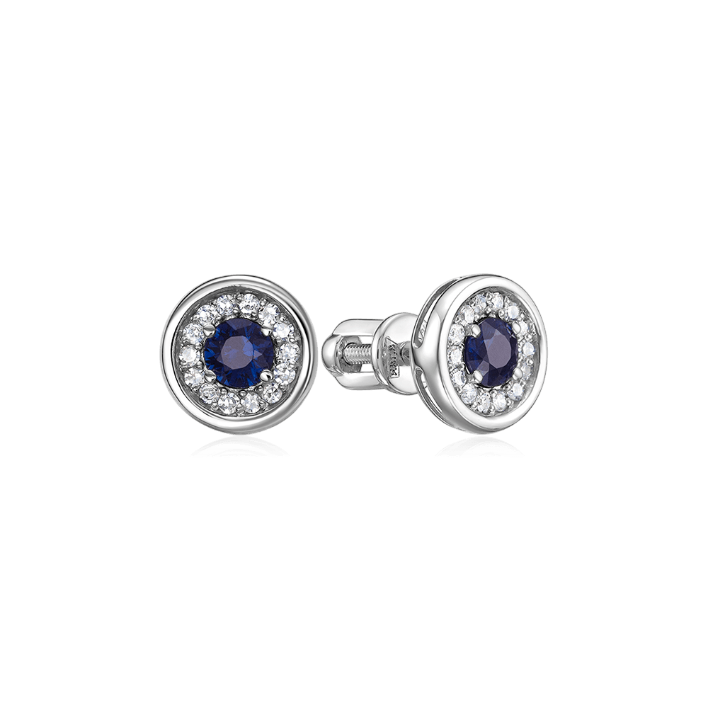 Серьги с сапфиром, бриллиантами из белого золота 585 пробы (арт. 129090)