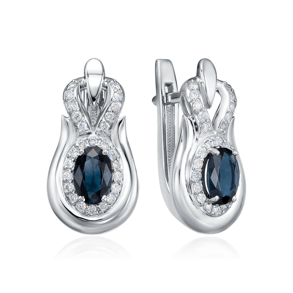 Серьги с сапфиром, бриллиантами из белого золота 585 пробы (арт. 132275)