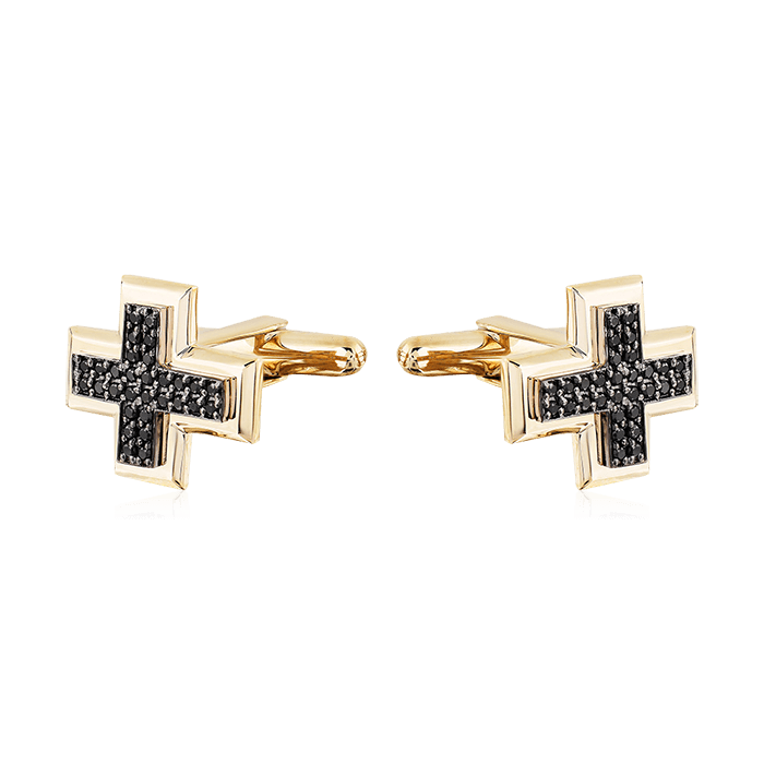 Мужские запонки в форме креста с бриллиантами из желтого золота 585 пробы, фото № 1