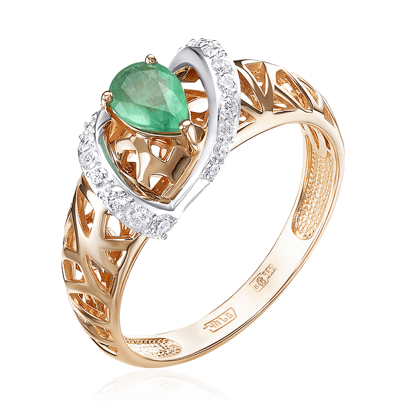 Кольцо с изумрудом, бриллиантами из комбинированного золота 585 пробы, фото № 1