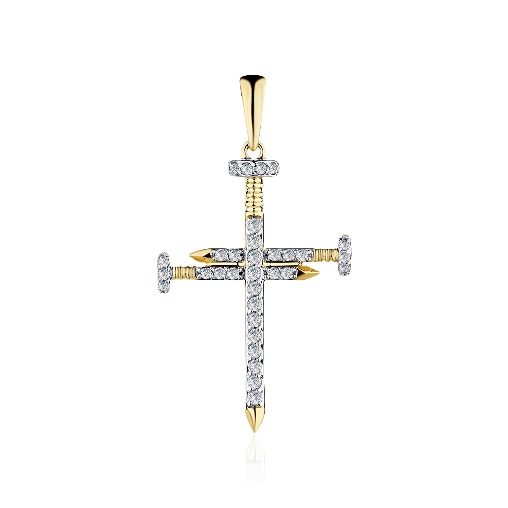 Крестик с бриллиантами из желтого золота 585 пробы (арт. 96124)