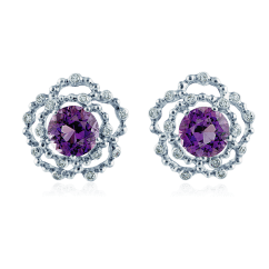 Серьги с аметистом, бриллиантами из белого золота 750 пробы (арт. 64158)