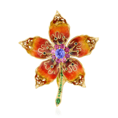Кулон с распускающимся бутоном из коллекции Diamond Flowers с цветными камнями, бриллиантами и эмалью в желтом золоте 750 пробы (арт. 36207)