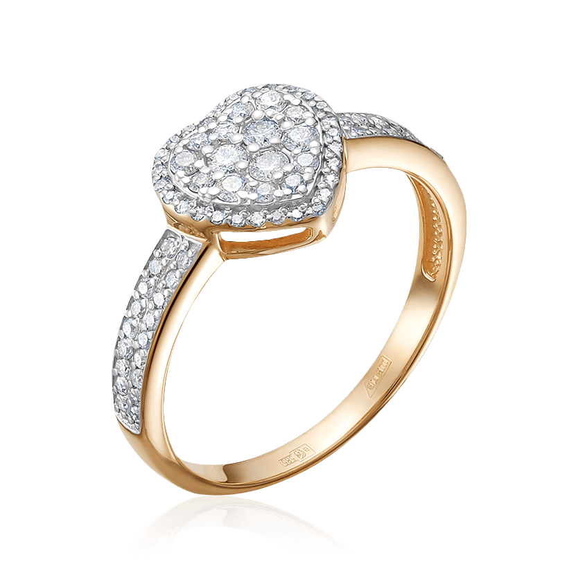Кольцо Сердце с бриллиантами из красного золота 585 пробы, фото № 1
