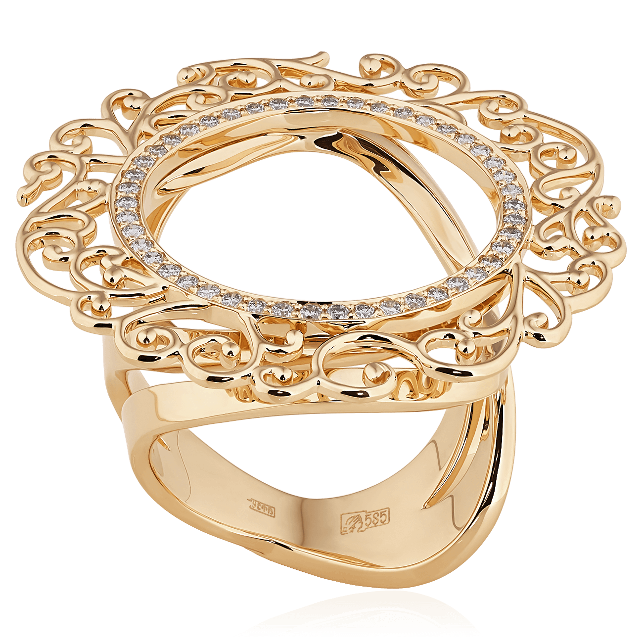 Кольцо с бриллиантами из желтого золота 585 (арт. 72226)