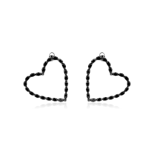 Серьги в форме сердец с черными бриллиантами из черного золота 750 пробы (арт. 98034)