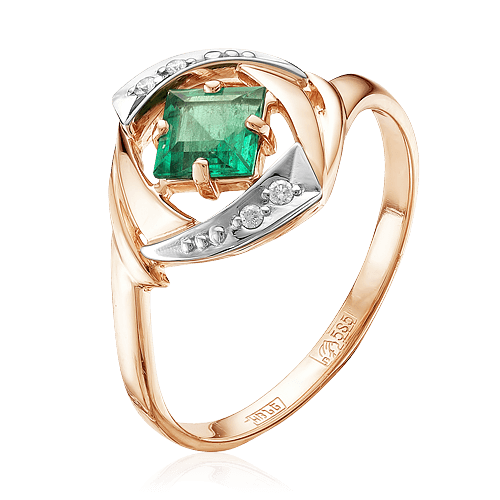 Кольцо с бриллиантами, изумрудом из комбинированного золота 585 пробы, фото № 1