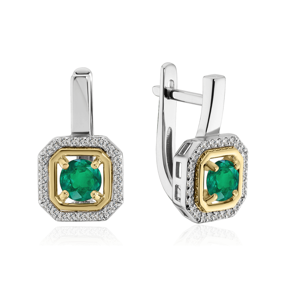 Серьги с бриллиантами, изумрудом из белого золота 585 пробы (арт. 133460)