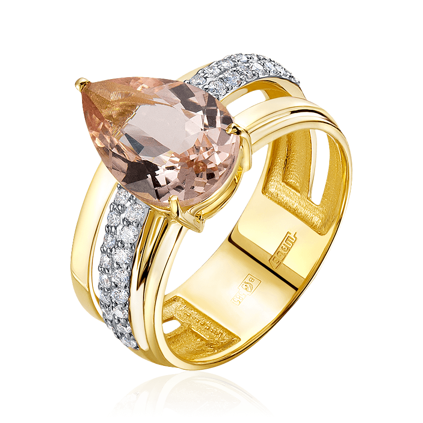 Кольцо с морганитом, бриллиантами из желтого золота 585 пробы (арт. 102285)