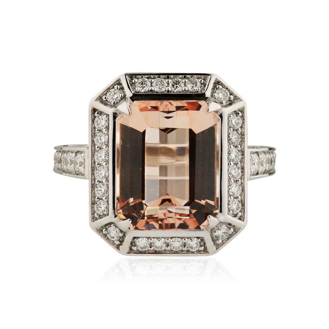 Кольцо с морганитом, бриллиантами из белого золота 750 пробы, фото № 2
