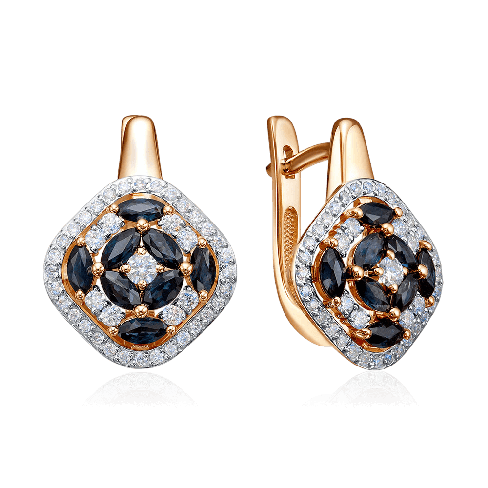 Серьги с сапфиром, бриллиантами из красного золота 585 пробы (арт. 126127)