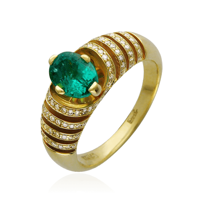 Кольцо с бриллиантами, изумрудом из желтого золота 750 пробы (арт. 80261)