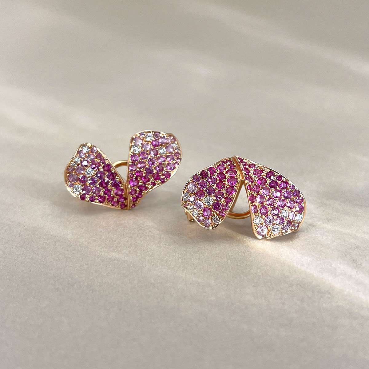 Серьги бабочки с розовыми сапфирами, бриллиантами из красного золота 585 пробы, фото № 2