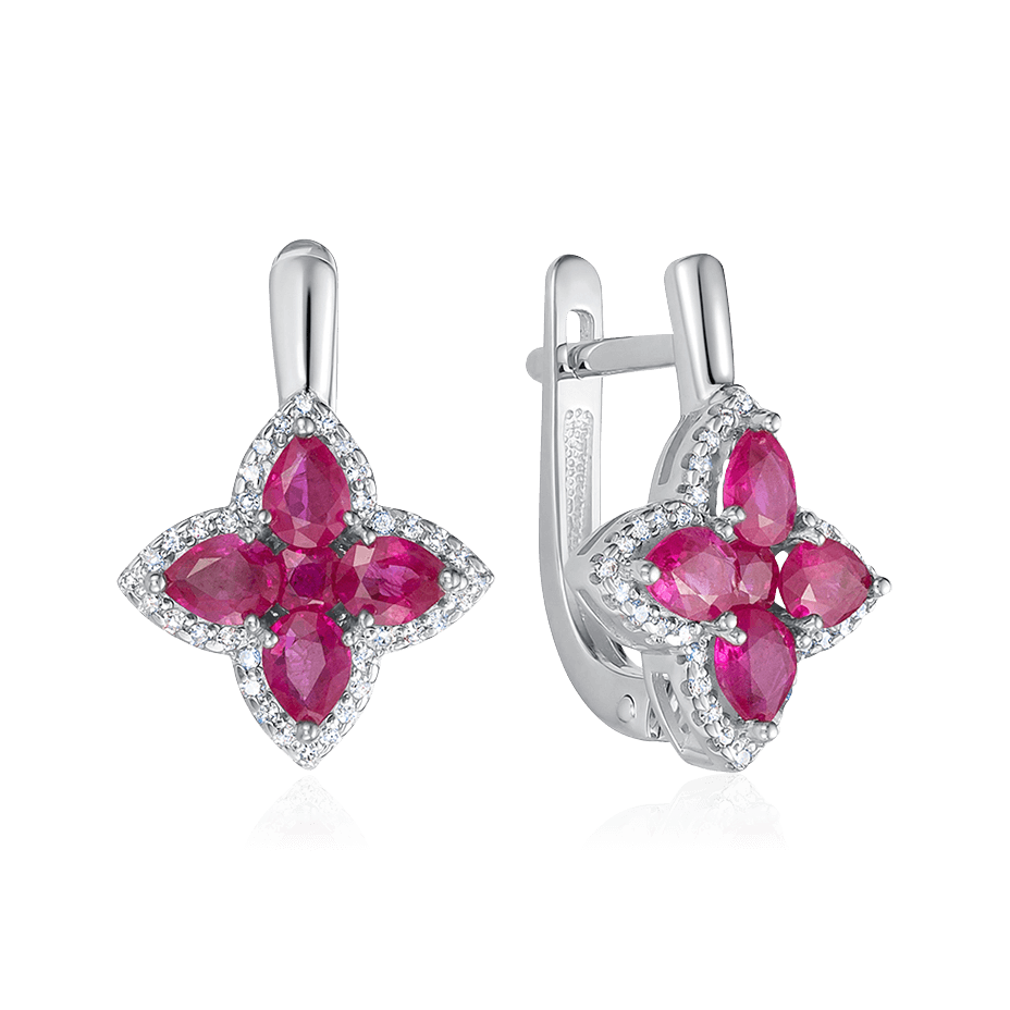 Серьги с рубином, бриллиантами из красного золота 585 пробы (арт. 105497)