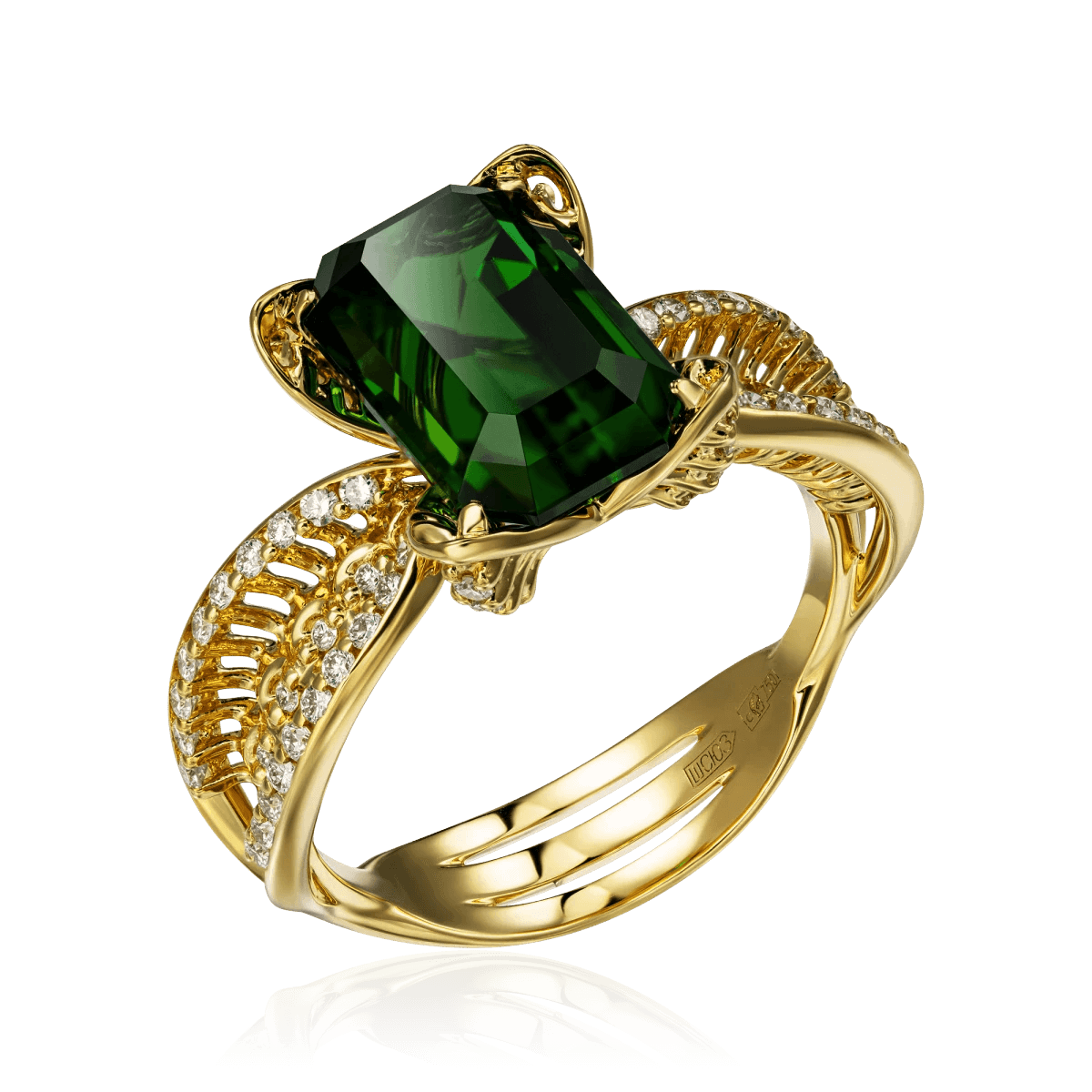 Кольцо с хромтурмалином, бриллиантами из желтого золота 750 пробы, фото № 1