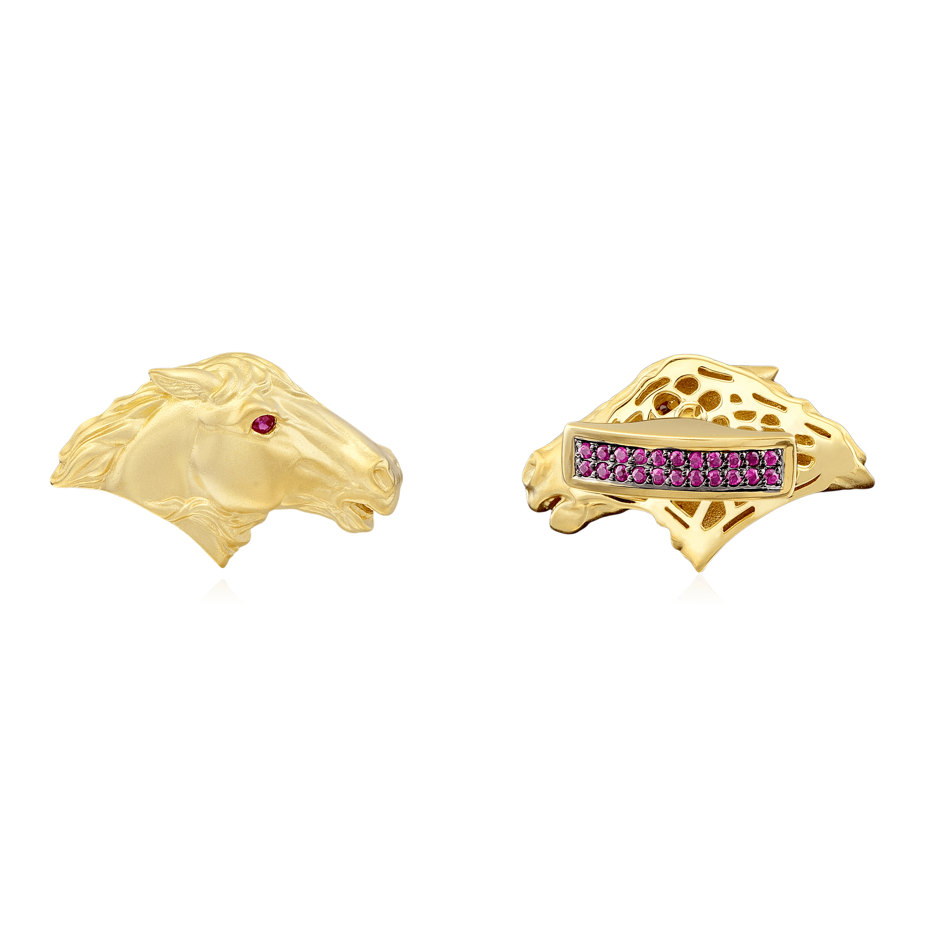 Запонки Лошади с рубином из желтого золота 750 пробы (арт. 99410)
