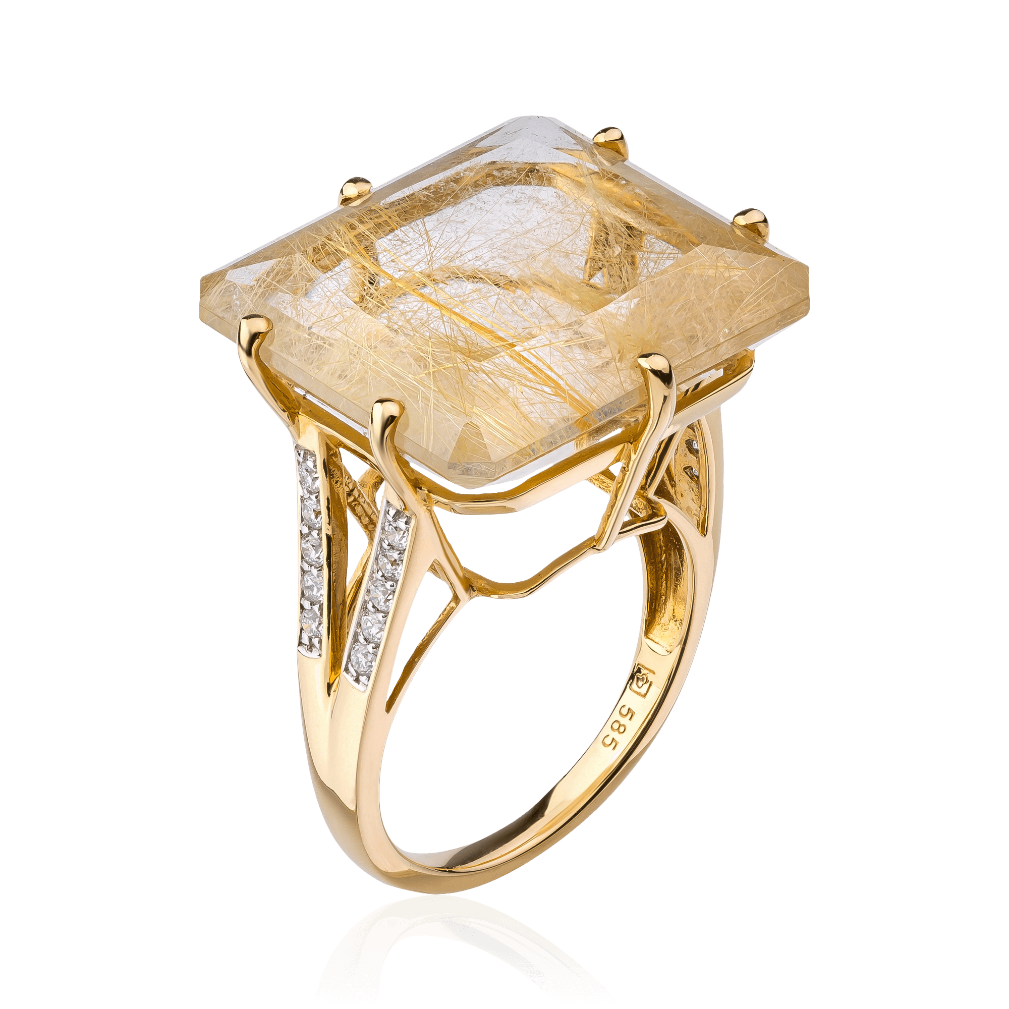 Кольцо с кварцем, бриллиантами из желтого золота 585 пробы (арт. 102701)