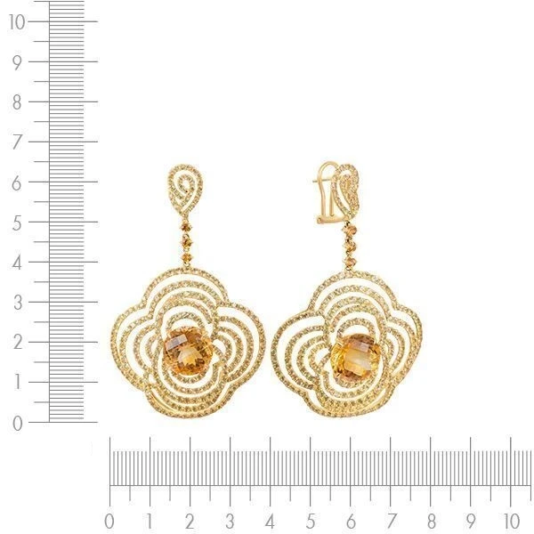 Серьги с сапфиром, цитрином из желтого золота 585 пробы, фото № 3