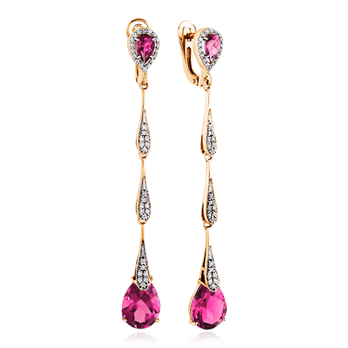 Серьги с корундом, фианитами из красного золота 585 пробы, фото № 1