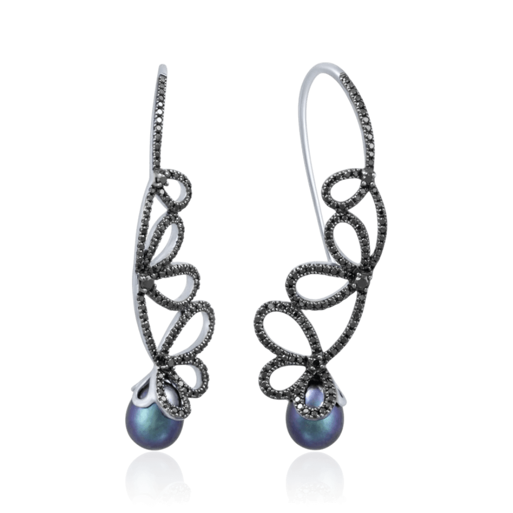 Серьги с жемчугом, бриллиантами из белого золота 585 пробы (арт. 133810)