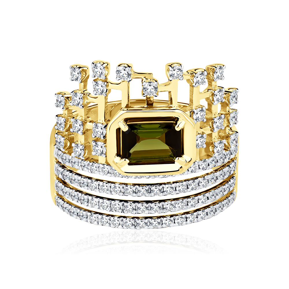 Кольцо с бриллиантами, турмалином из желтого золота 585 пробы, фото № 3