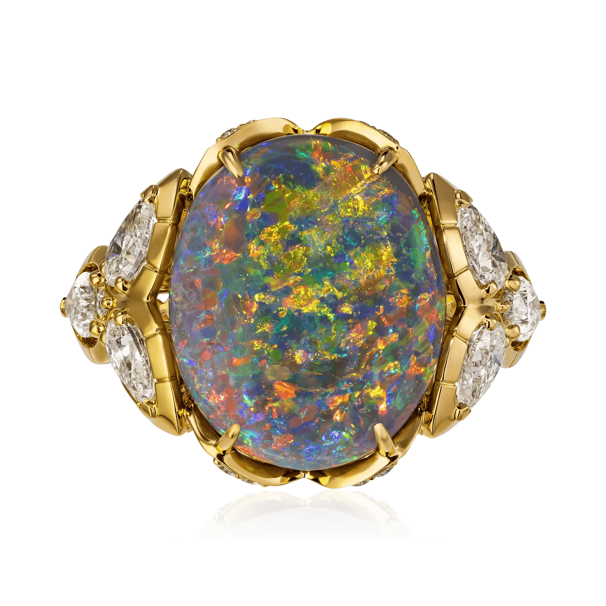 Кольцо с опалом, бриллиантами из желтого золота 750 пробы, фото № 2