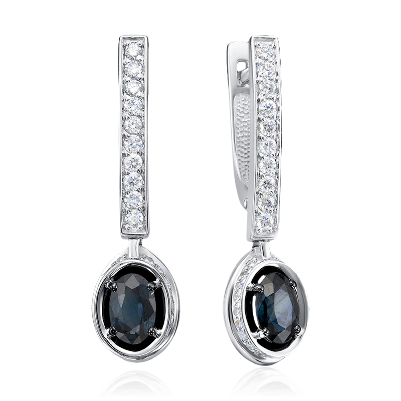 Серьги с сапфиром, бриллиантами из белого золота 585 пробы (арт. 122685)