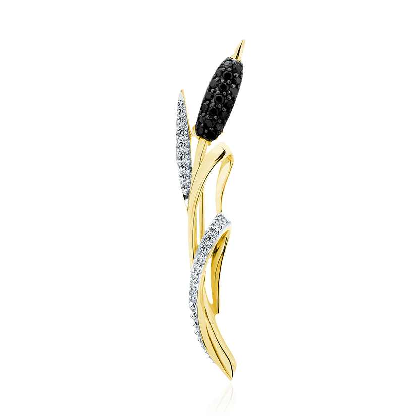 Брошь Камыш с бриллиантами из желтого золота 585 пробы (арт. 104581)