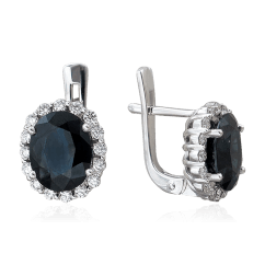 Серьги с сапфиром, бриллиантами из белого золота 585 пробы (арт. 60302)