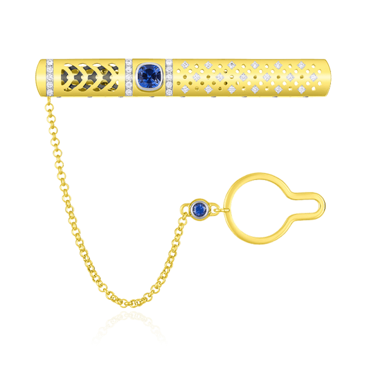 Зажим для галстука с сапфиром, бриллиантами из желтого золота 585 пробы (арт. 45964)
