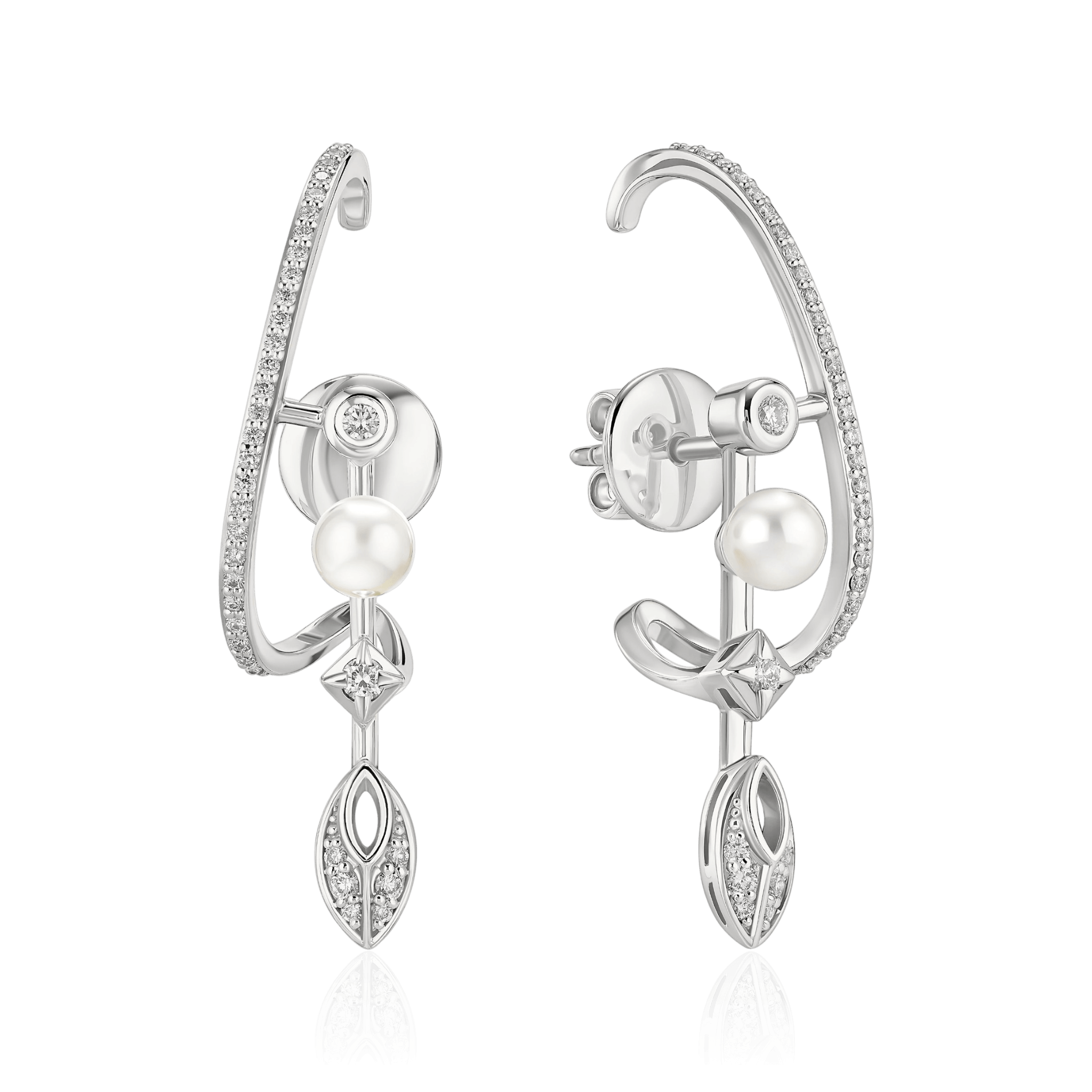 Серьги с бриллиантами, жемчугом из белого золота 585 пробы (арт. 132566)
