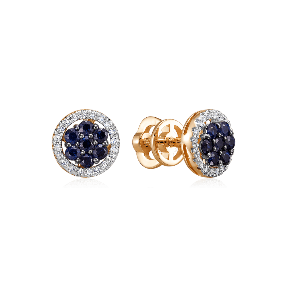 Серьги с сапфиром, бриллиантами из красного золота 585 пробы (арт. 129189)