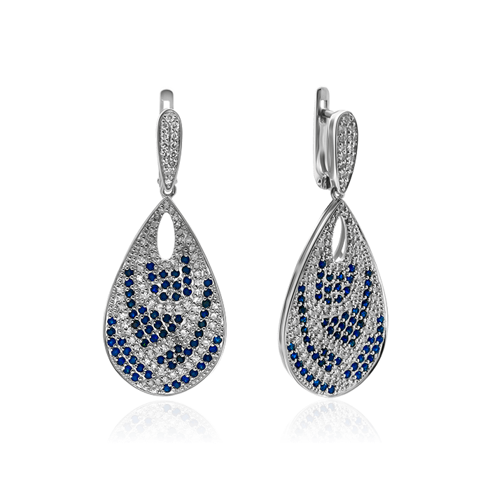 Серьги с сапфиром, бриллиантами из белого золота 585 пробы (арт. 69105)