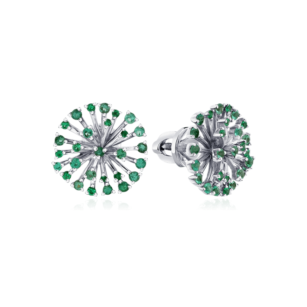Серьги с изумрудом из белого золота 585 пробы (арт. 128542)