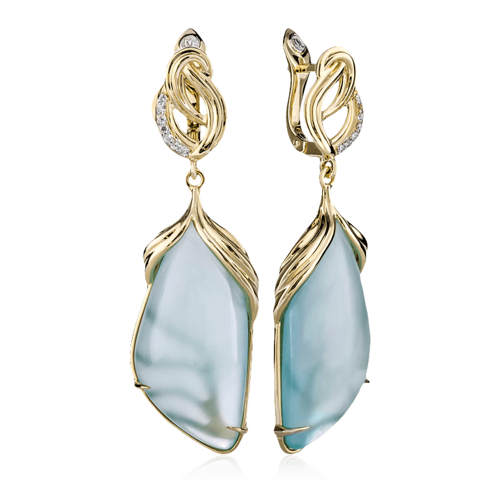Серьги Остров мечты с халцедоном, сапфиром из желтого золота 585 пробы, фото № 1
